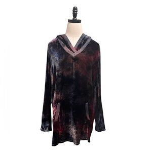 Johnny Was Pete & Greta Bersin Red & Blue Ombré Velvet Silk Pullover Hoodie M